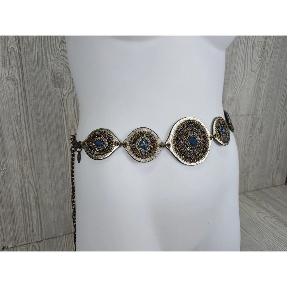 Chico's Beaded Medallion Chain Belt Boho Southwestern Festival Vintage Artsy
